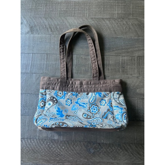thirty-one Handbags - Thirty-One Peacock Paisley Blue Brown Tan Bag Purse Small Flat Bottom Tote